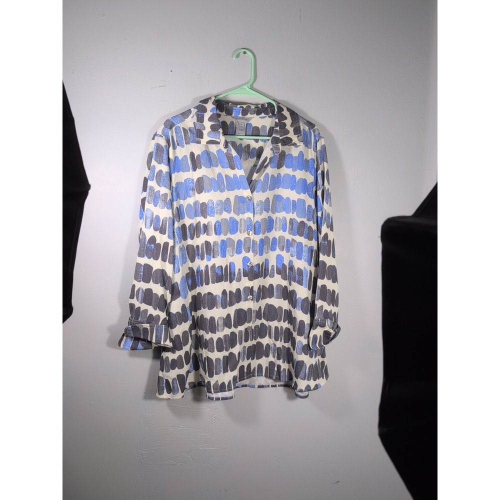 Multiples  Boho Print 3/4 Sleeve Button‎ Front Shirt XL